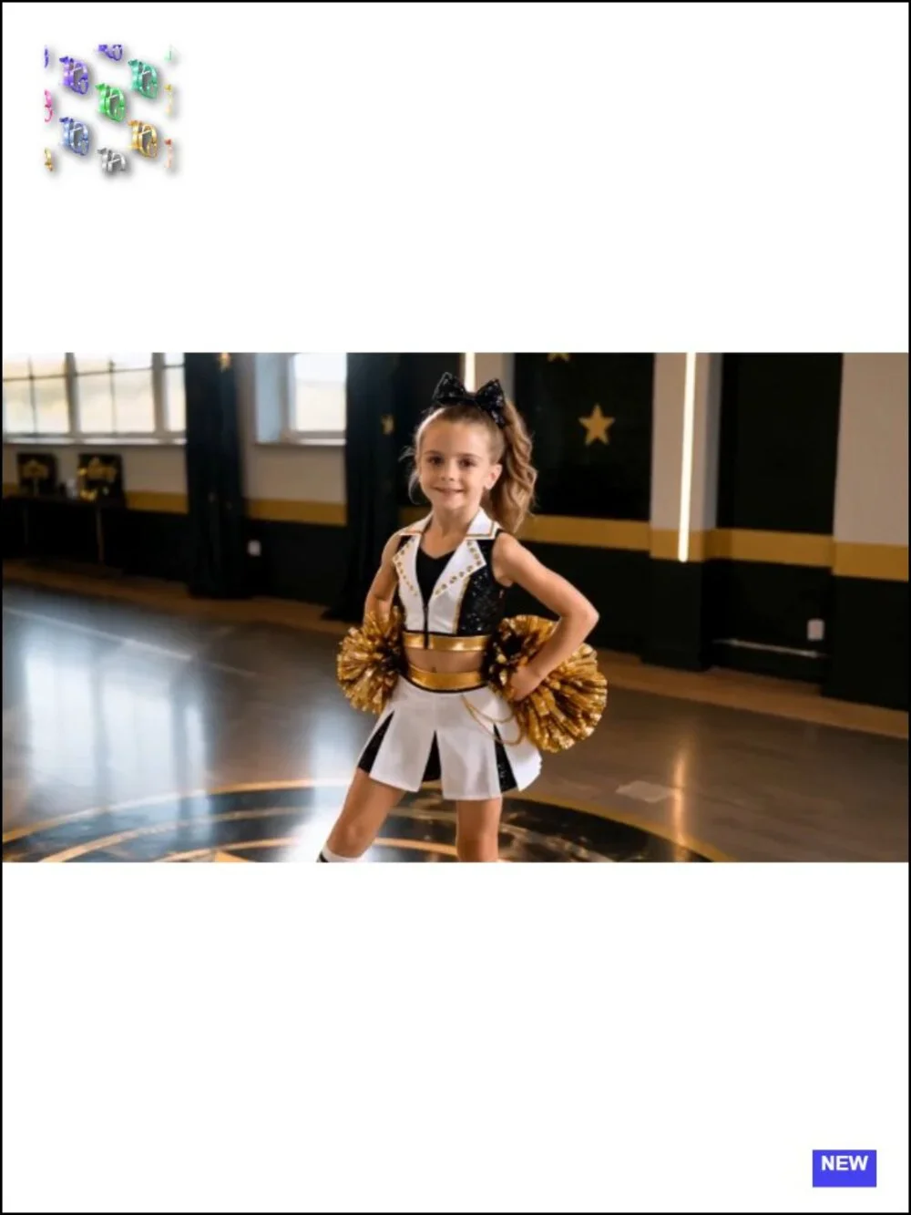 Girls Cheerleader Costume Sequin Crop Top Skirt with Pom Poms Headband Socks